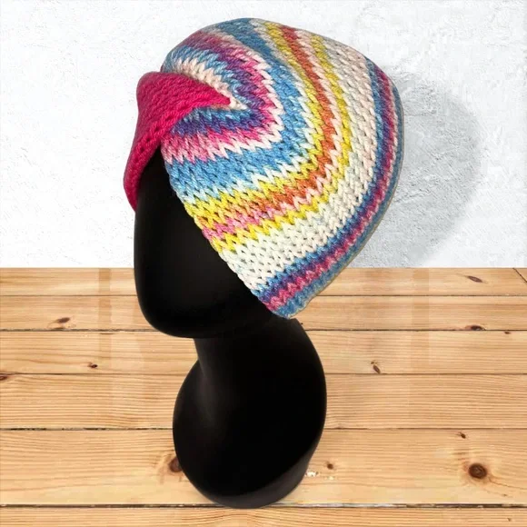 Handmade Knit Twist Ear Warmers Handcrafted Headband Hot Rose and Flapper Girl - Picture 9 of 9